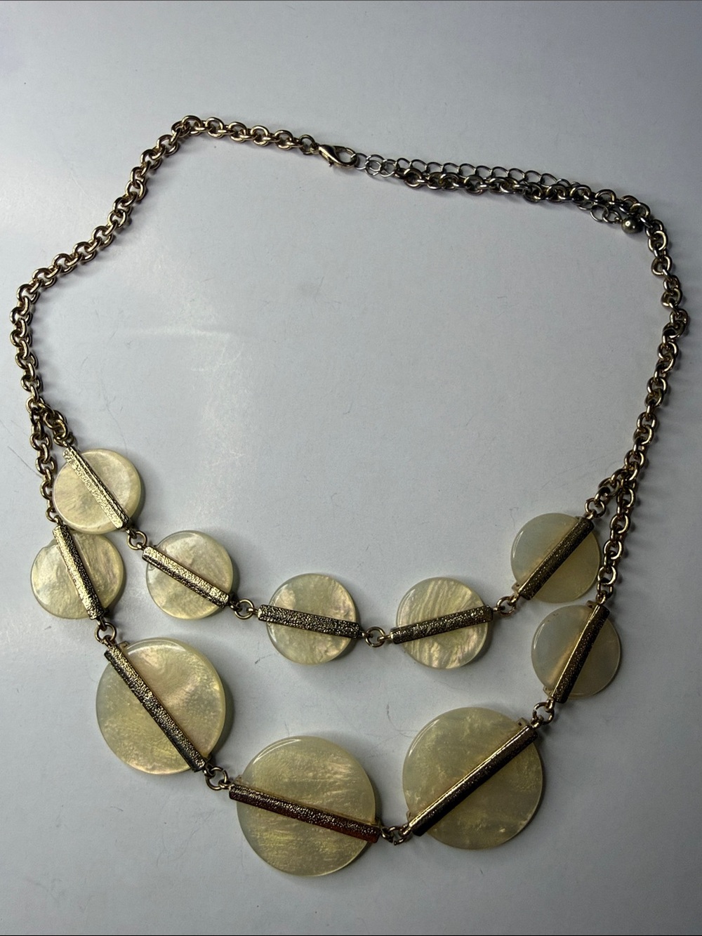 Gold-Tone Disc Pendant Layered Necklace with Cream Accents